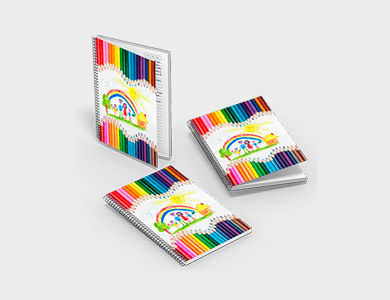 Caderno com Espiral Capa Maleável A5 14,8x21 48 folhas 4x0 Couchê 300g Laminação Fosca - 4x0 - 25 unid