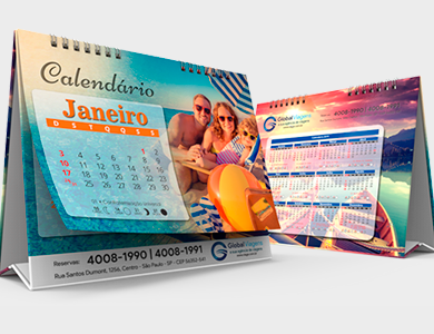 Calendário de Mesa 2026 com Porta Canetas Couchê 300g Verniz Total Frente 14x25cm - 4x0 - 1000 unid