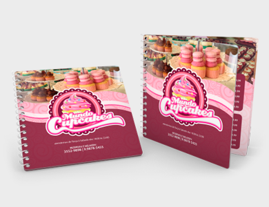 Cardápio Espiral com 8 Páginas em PVC 0,5mm Fosco Frente e Verso 14,4x14,4cm - 4x4 - 50 unid