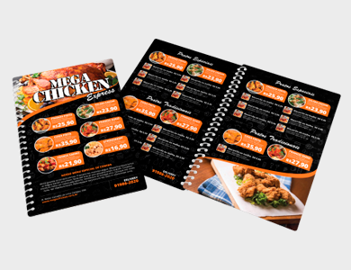 Cardápio Espiral com 4 Páginas em PVC 0,5mm Cristal Frente e Verso 13,6x21,1cm - 4x4 - 50 unid