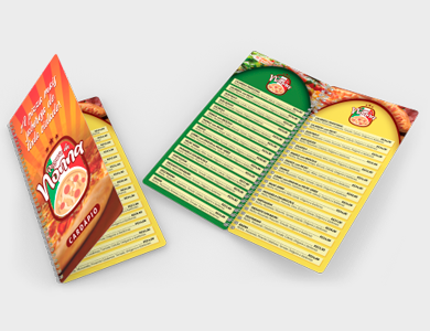 Cardápio Wire-o com 10 Páginas em PVC 0,5mm Fosco Frente e Verso 13,7x29,4cm - 4x4 - 5 unid