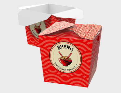 Embalagem Box com Ilhós Papel Alimentício 270g com Película Antigordura 9x9x10cm - 4x0 - 50 unid
