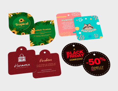 Tag Especial Couchê 300g Laminação Fosca e Hot Stamping 4x5cm - 4x4 - 1000 unid